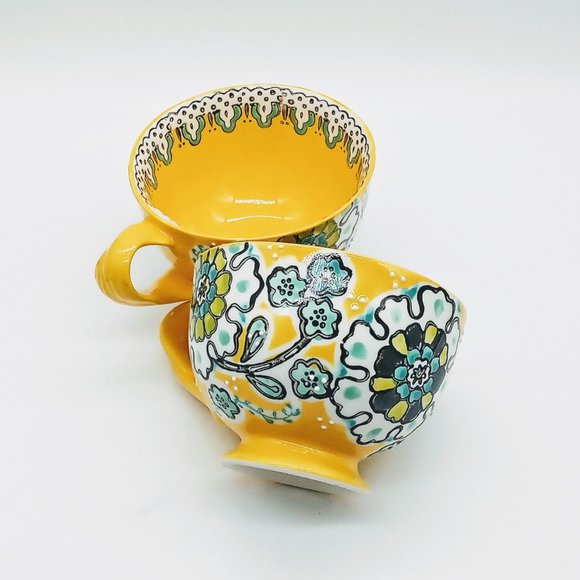 Anthropologie Other - Set of 2 Anthropologie Elka Ayaka Yellow Ceramic Footed Mugs NWOT